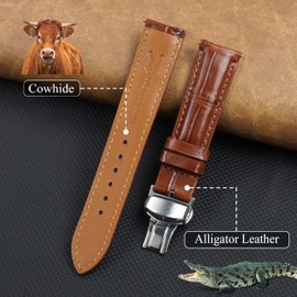 vinacreations 20mm Light Brown Alligator Belly Leather Watch Band Silver Deployment Clasp Men Quick Release Crocodile Exotic Replacement Wristwatch Strap Premium Handmade DH-06D-S-20MM