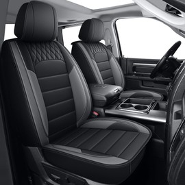 IKABEVEM Seat Covers Compatible with Dodge Ram 1500 2500 3500 2002-2025 2026 Crew Double Cab Leather Truck Seat Covers(Curved Bench,Full Set,Black&Grey)