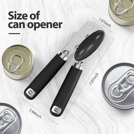 Safring Can Opener Manual, Heavy Duty Stainless Steel Smooth Edge Can Openers With Soft Touch Handle, Oversized Handheld Easy Turn Knob, Multi-Function Bottle Opener, Black