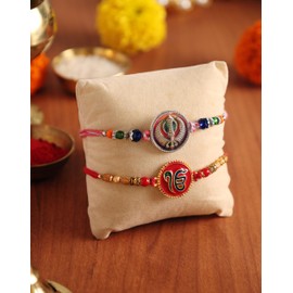 Set of 2 Rakhi for Brother with Greeting Card and Roli Chawal | Raksha Bandhan Ek Onkar Rakhi for Small Brother Sister Bhabhi | Punjabi Rakhi for Small Brother Sister