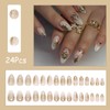 Nude Press on Nails Medium Almond Fake Nails Flower False