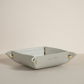 OLETHA Small Foldable Valet Tray - Aesthetic Desk Organizer for Home, Office & Travel - Portable Catch All Bowl for Keys, Jewelry & Essentials - Woven Textured, Grey