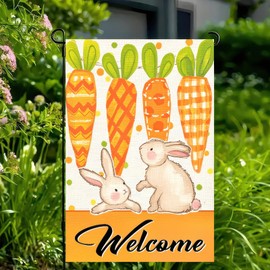 BlissYard Easter Garden Flag Garden Decor Outdoor Decor12x18 Inch Double-Sided Welcome Bunny and Carrot Design Backdrop Holiday Decorations Funny Flags for Outdoor Holiday Decorations