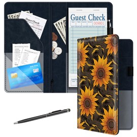 BVYA Server Book for Waitress, 5x9 Inch Server Book with Zipper Pocket, Unique Printed Leather Server Wallet Organizer Fit Waitress Apron, with A Pen