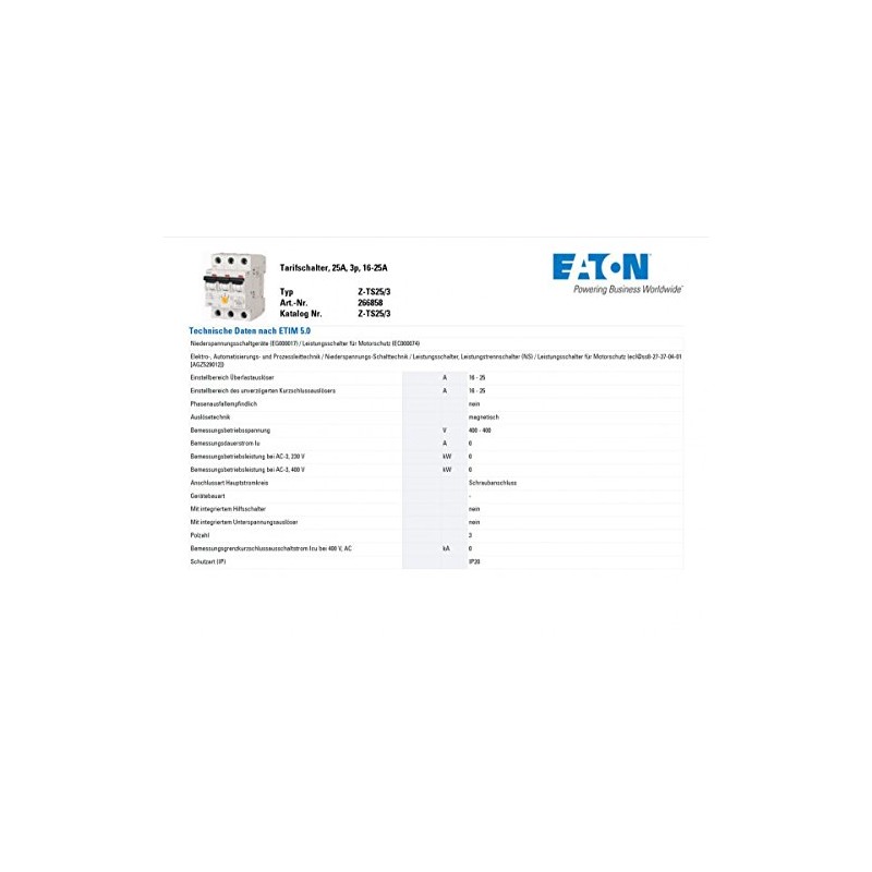 Eaton Z DMC-TS25/3 Pay Circuit Breaker 25 A 3-pin 16