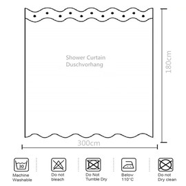 goodbath Extra Wide Shower Curtain,Ocean Beach Sea Waves Blue Sky Waterproof Mould proof Fabric Bathroom Curtains, 300 x 180 cm, Blue White Brown