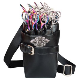 Barber Scissors Bag Hairstylist Waist Bag 7-Slot Detachable Scissor Holder Bag PU Leather Bag Tool Bag for Scissor Hair Clips Combs Clippers Spray Bottle