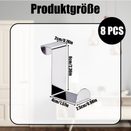 Pack of 8 Door Hooks, Z-Shape Door Hooks for Hanging, Clothes Hooks, Door Towel Holder, Hanging Hooks for Kitchen Cupboard, Cupboard Door, Room Door, Stainless Steel, 6 x 5.6 cm