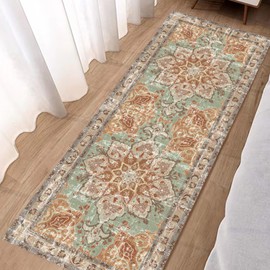 Vhong Washable Vintage Area Rugs Boho Neutral Modern Small Carpet 2x6 Brick Non Slip Runners for Kitchen Laundry Bedroom Living Room