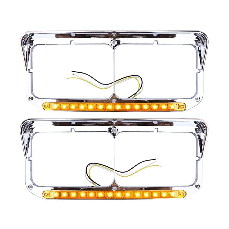 SEPEY Chorme Headlight Bezels with 12" Amber/Amber LED Light Strip