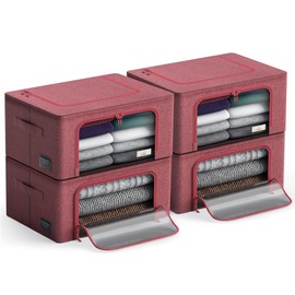 Sorbus Storage Bins with Metal Frame - Stackable & Foldable Clothes Organizer Bags - Oxford Fabric Storage Containers with Large Clear Window & Carry Handles, Bedroom Organization for Bedding & Linen