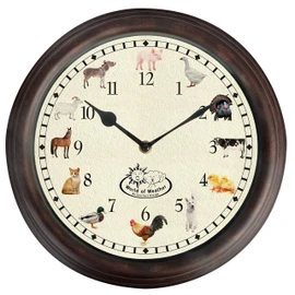 Farm Animal Round Kitchen Childrens Wall Clock with Animal Sounds Noises 30cm