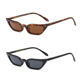 Freckles Mark 90s Vintage Retro Narrow Cat Eye Sunglasses for Women Small Fashion Sun Glasses (Black+Tortoise, 52)
