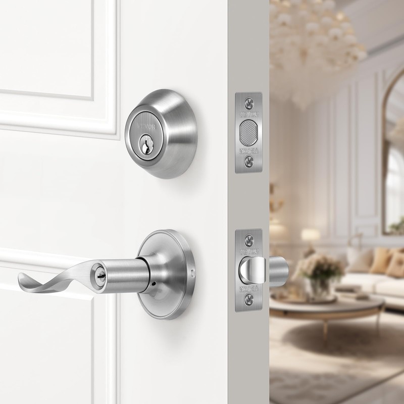 VEVOR Entry Door Locksets with Deadbolt, 5 Pack Satin Nickel