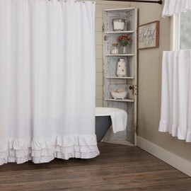 Piper Classics Serenity Ruffled Shower Curtain, 72" L x 72" W, Crisp White w/Ruffles at Bottom, Cottage, Farmhouse, Boho Style