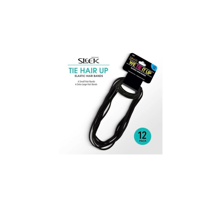 Generic Sleek Elastic Hair Bands, 12 Pack, Black