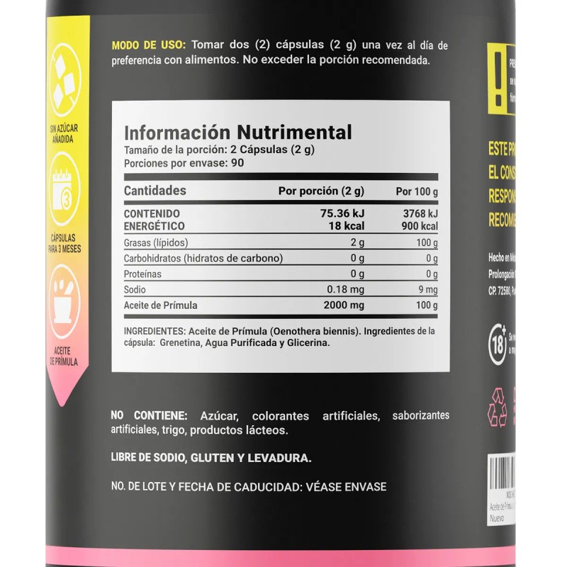 Aceite De Prímula (onagra) De 180 Caps. De 1000mg B