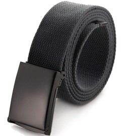 Cut To Fit Canvas Web Belt Size Up to 52inch with Flip-Top Solid Black Military Buckle (Dark Grey)(Size: Cut to One size)