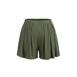 CIDER- Elastic Waist, Wide Leg Shorts for Women, Curve & Plus Size: Olive Green, 3XL