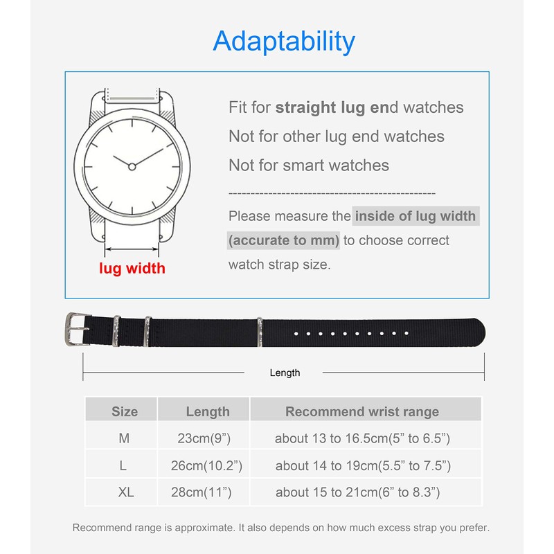 Replacement Thin Nylon Watch Strap Bands (10, 12, 13, 14,