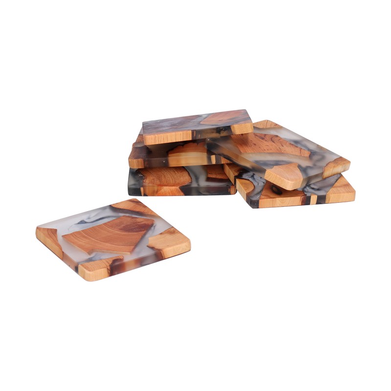 6Pcs Wood Coasters Innovative Insulation Cup Mat Pad Craft Works