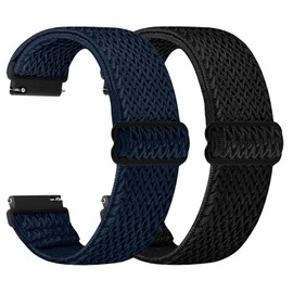 Quick Release Watch Band Compatible with 20mm 22mm Watch Bands 2 PCS Adjustable Elastic Nylon Watch Straps Replacement Wristband for Men Women (Black+Blue, 22mm)