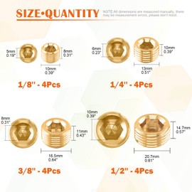 Rustak 6 Pcs 3/4" Brass Pipe Plugs, NPT Brass Pipe Fitting, Internal Hex Thread Socket Plug Kit for Water Pump Ports, Oil Sender Holes, Engine Block