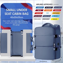 WOUIYO for Ryanair Cabin Bags 40x20x25 Underseat Cabin Bag Carry Ons Hand Luggage Bag Travel Backpack Cabin Size for Ryanair Backpack with Charging Hole