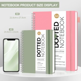 AUTEMPO Dotted Journal A5 Notebook, 3 Pack Dot Grid Journal Spiral Notebooks 80sheets/160 Pages for Writing, 100gsm Thick Paper, PVC Hardcover, 14.5 x 21cm, Green,Pink,Purple