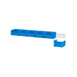 Wall Strip with 6 x Blue Storage Box 1.0 | H x W x D 6.1 x 60.5 x 10 cm | Wall Mount, Small Parts Storage, Assortment Box Holder