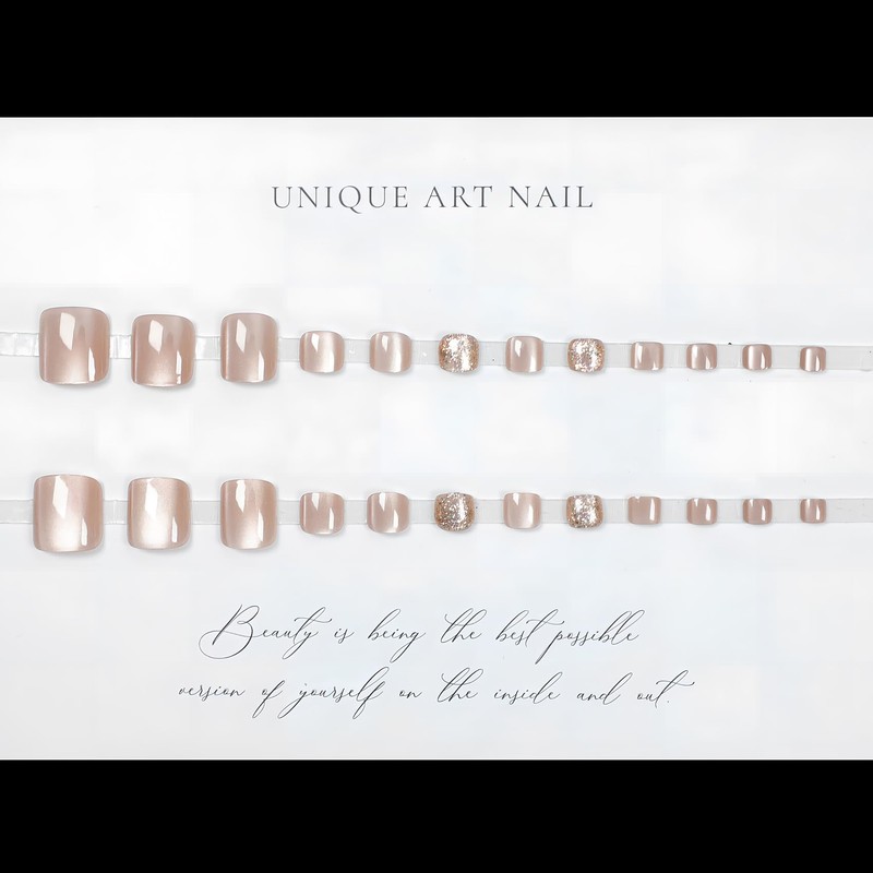 [NEURAD]ネイルチップ 足用 24枚入 夏のフット専用 カフェオレグリッターキャットアイ付け爪 フットネイル フットネイルチップ 足用ネイルチップ マグネット 夏