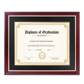 FramePro 11x14 Diploma Frame with Black over Gold Mat, 14x17 Certificate Frame, Real Wood with Gold Trim, Mahogany Frame with Arcylic
