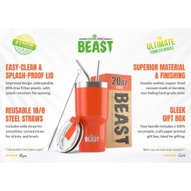 Beast 20 oz Tumbler Stainless Steel Vacuum Insulated Coffee Ice Cup Double Wall Travel Flask (Orange)