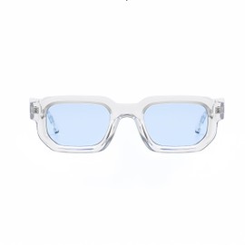 WDZAYXC Vintage Rectangular Sunglasses for Women Men Rectangle Sunglasses Retro Glasses UV400 Protection, Transparent/Blue