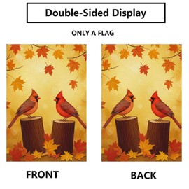Fall Cardinal Garden Flag 12x18 Inch Double Sided Welcome Pumpkin Leaves Seasonal Thanksgiving Holiday for Outside Yard Decor