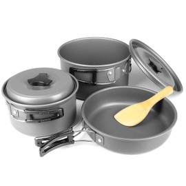 Ganzoo © 12 Piece Camping Crockery Set | Lightweight | Rustproof | Coated Aluminium | Outdoor Cooking Set | 2 Pots, 2 Lids + Pan | 1-2 People | Crockery Set | Colour: Anthracite