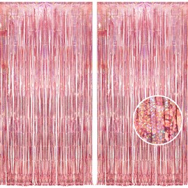 BRAVESHINE Rose Gold Metallic Tinsel Curtains Background, Sparkle Curtains Decoration for Birthday Party, Wedding Photo Background, Christmas, Disco Party (2-Pack, 1 x 2.5 m)