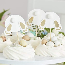 Ginger Ray Easter Bunny Tail Cupcake Toppers - Gold - 6 per pack - Paper