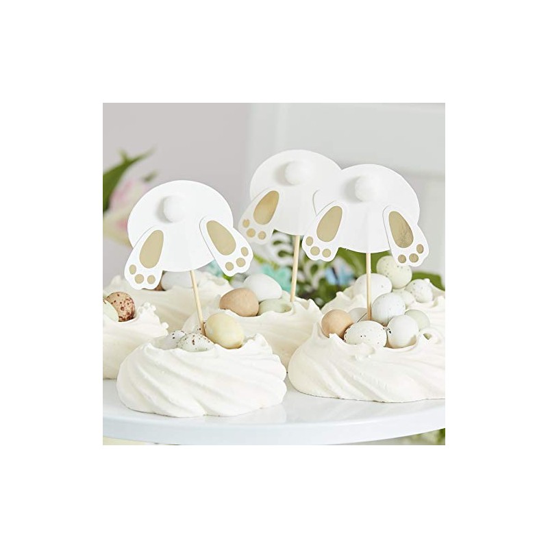 Ginger Ray Easter Bunny Tail Cupcake Toppers - Gold -