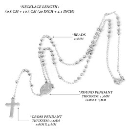 SM Stainless Steel Gold Silver Rosary 3mm-8mm CCB Beads Cross Y Necklace 20”-30” Chain for Women Men (3mm 20" - Silver)