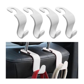 povtii 4PCS Car Seat Headrest Hook, Auto Back Seat Hanging Storage Organizer, Vehicle Seatback Hanger Holder for Purse Handbag Coat Umbrella, Universal Interior Car Accessories (White)