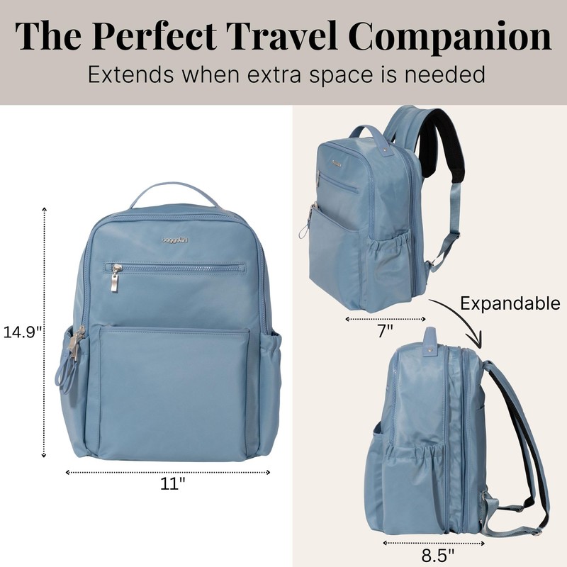 Baggallini Tribeca Expandable Laptop Backpack - 15"x11" Lightweight Work Travel