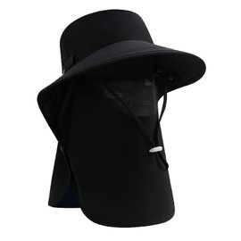 [ZVCXOE] UVカット帽子 レディース 春夏 バケットハット 日焼け防止 完全遮光 通気 吸汗速乾 顔隠れ全方位カバー つば広 取り外し可能フェイスカバー 日よけ帽子 紫外線対策 熱中症防止 ハット ガーデニング 農園帽 自転車 登山 海辺 ブラック
