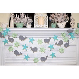 Whale baby shower, wheel starfish garland wedding garland, nautical bridal shower baby shower nautical theme, star fish mint teal gray whale