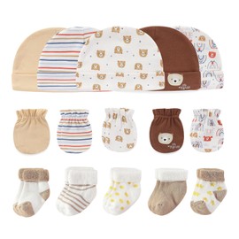 Ruliby Newborn Baby Boy Hats Mittens and Socks Beanie Caps New Born Accessories 0-6 Month