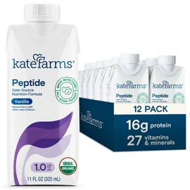 Kate Farms KATE FARMS Organic Adult Peptide 1.0 Formula, Vanilla, Sole-Source, Hydrolyzed Plant-Based Nutrition for Oral or Tube Feeding, 11 Fl oz (12 Pack)