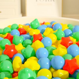 TRENDPLAY Ball Pit Balls Shapes Colorful Star Balls for Sensory Play Christmas Decoration- Pack of 100 Hollow Balls- Safe and Fun - Inspire Creativity and Exploration, 3 Shapes