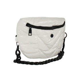 lemonbella Large Nina Crossbody Bag for Women Nylon Quilted Sling Bag with Adjustable Wide Strap & Chain Detail | Stylish Puffy Shoulder & Chest Bag | Everyday Travel Purse, Vanilla