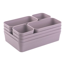 1x Drawer Organiser Set, Storage Box, One-Piece Separation System, Adjustable, for Utensils, Storage Space, Living Bathroom, Plastic, Lilac