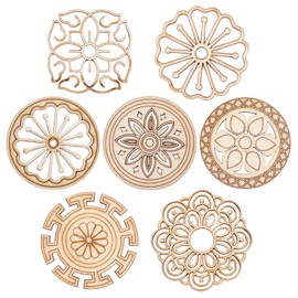GORGECRAFT 7 Style 14Pcs Wooden Carved Onlay Appliques Carving Decal Corner Craft Unpainted Furniture Home Window Decoration Wood Carving Decal for Dresses Door Cabinet Wardrobe Ceiling, Round